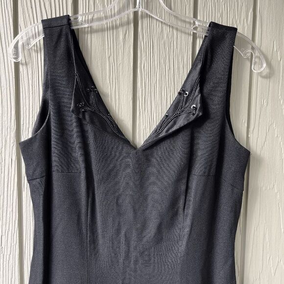 Vintage Dani Max Black Beaded V-Neck Sheath Dress Size 6 Made in USA - Picture 1 of 12